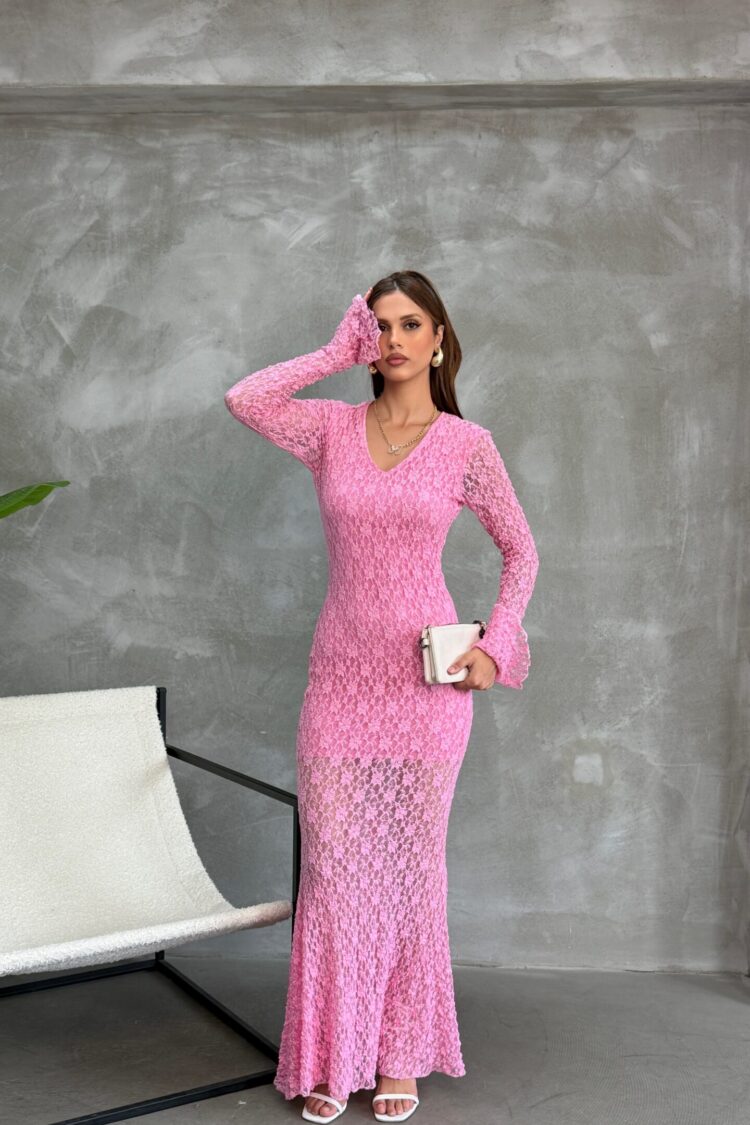 ElegantBodycon Dress With V-Neck And Long Sleeves