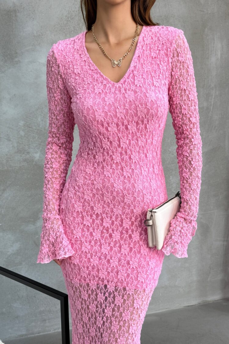 ElegantBodycon Dress With V-Neck And Long Sleeves