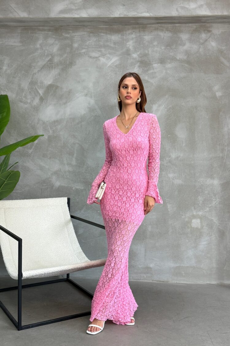 ElegantBodycon Dress With V-Neck And Long Sleeves