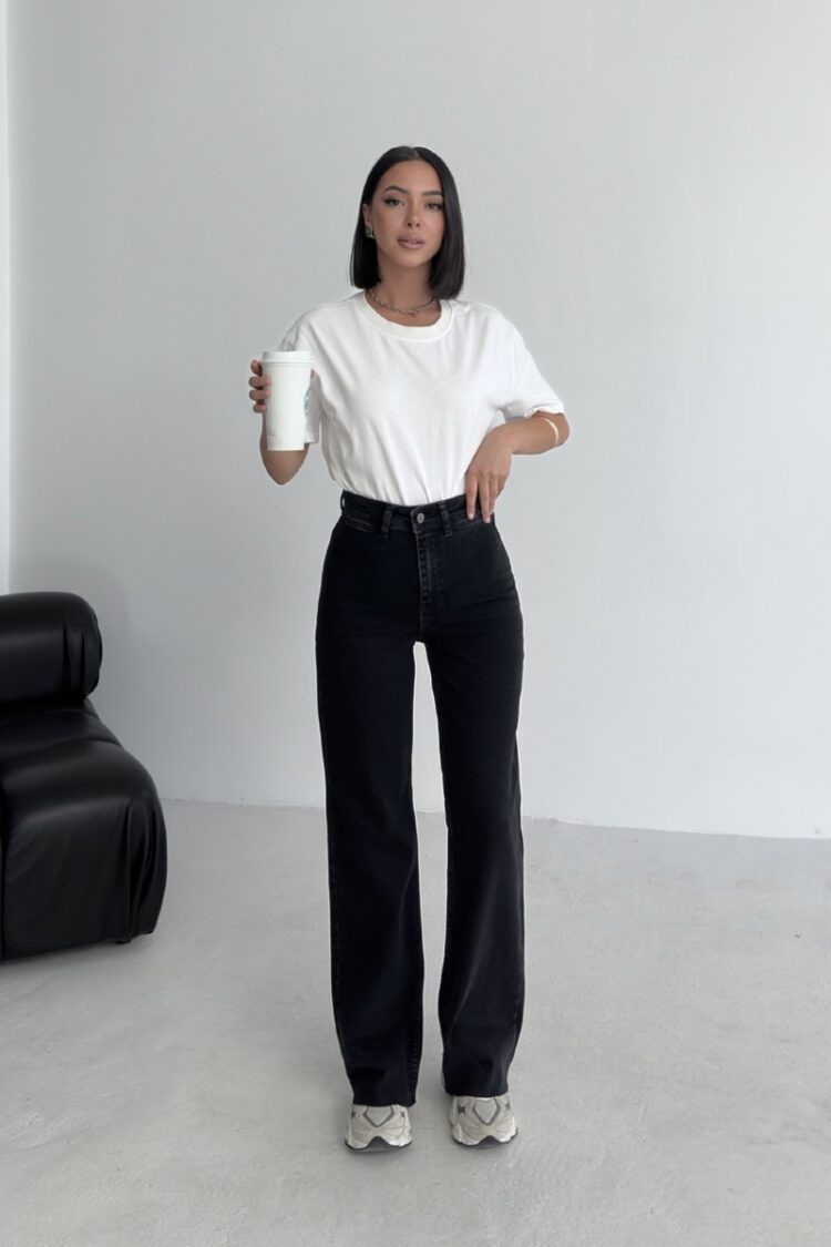 Black Mom Jeans High Waist Wide Leg Buttoned