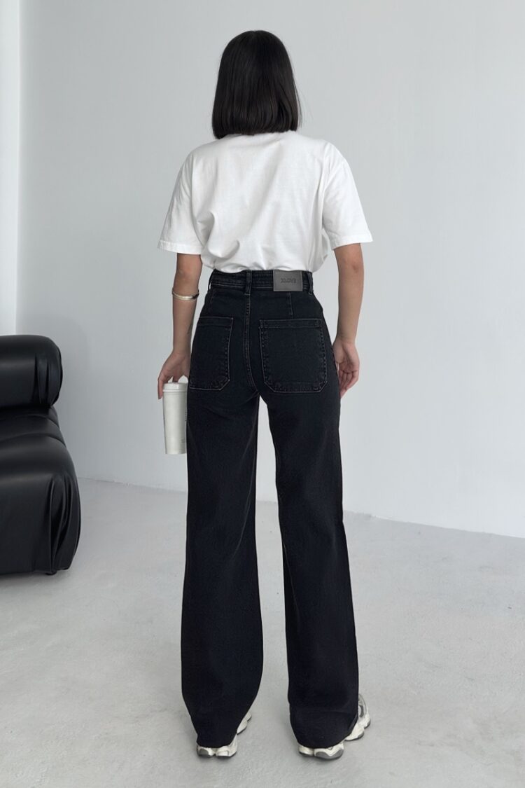 Black Mom Jeans High Waist Wide Leg Buttoned