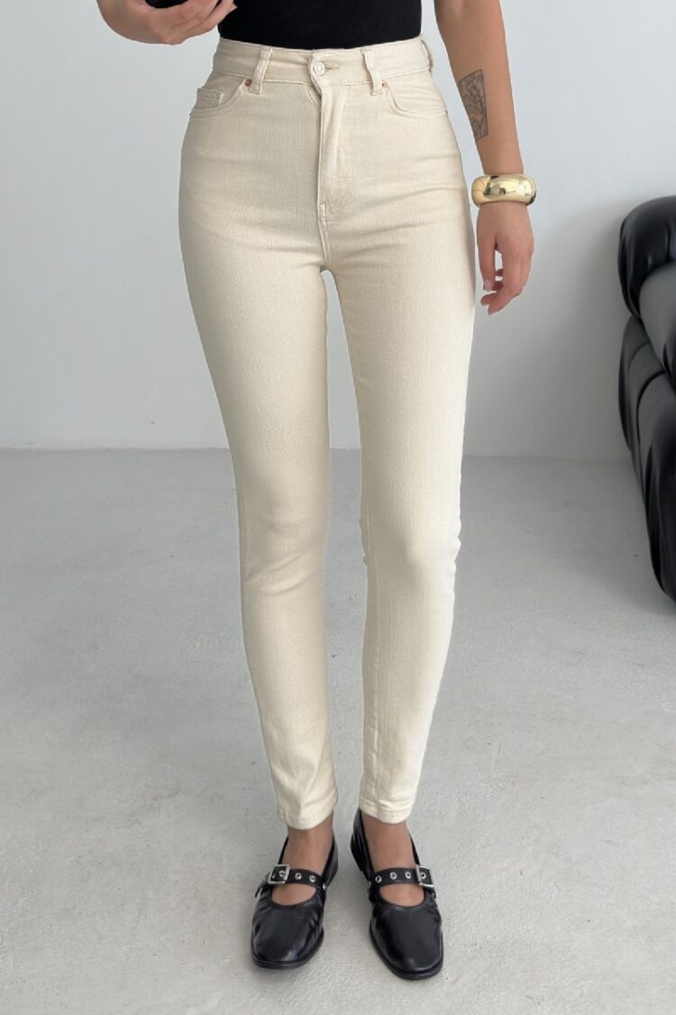 Beige Mom Jeans With High Waist Skinny Leg - Brand: XLove - Women & Kids, Baby Clothes Wholesale - Globality Store