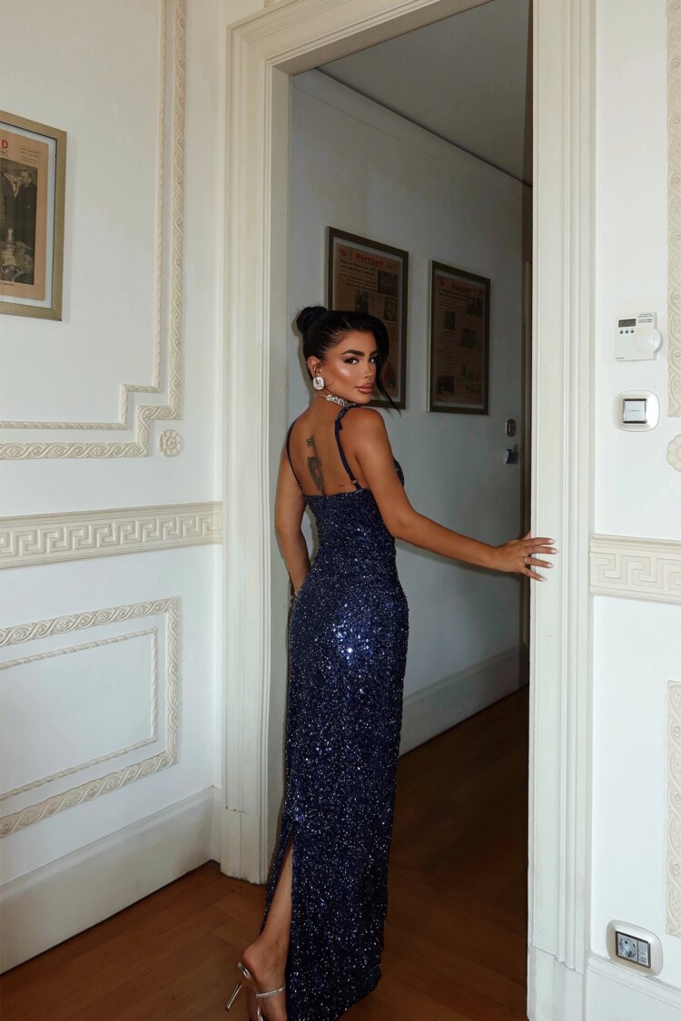 NavyGlamorous Sequined Bodycon Dress