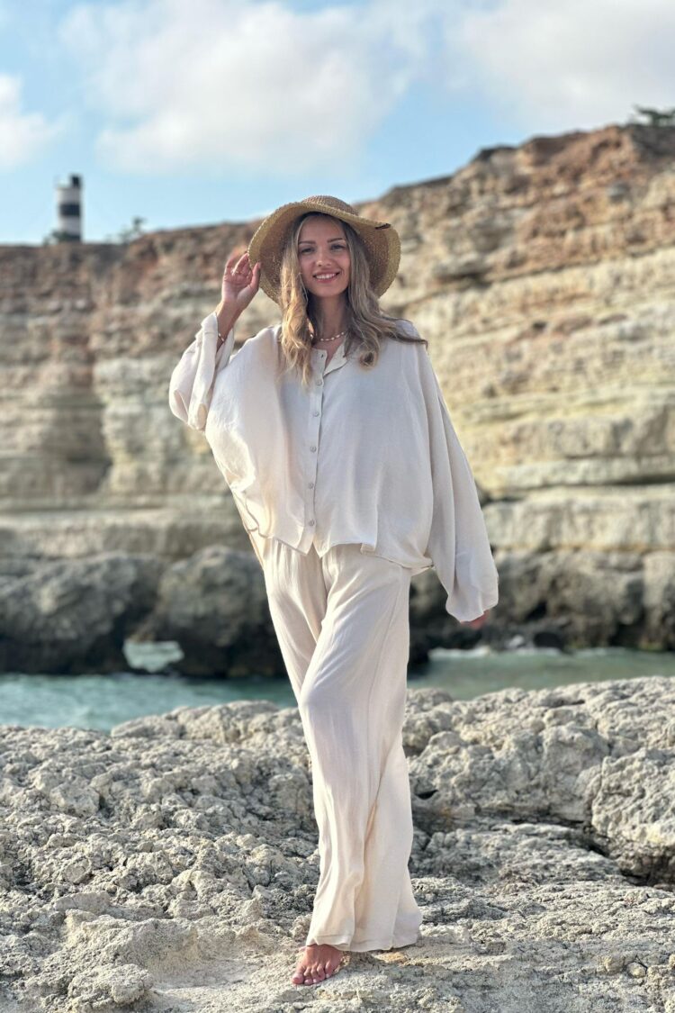 Beige Shirt - Modest Oversized Long Sleeve Buttoned