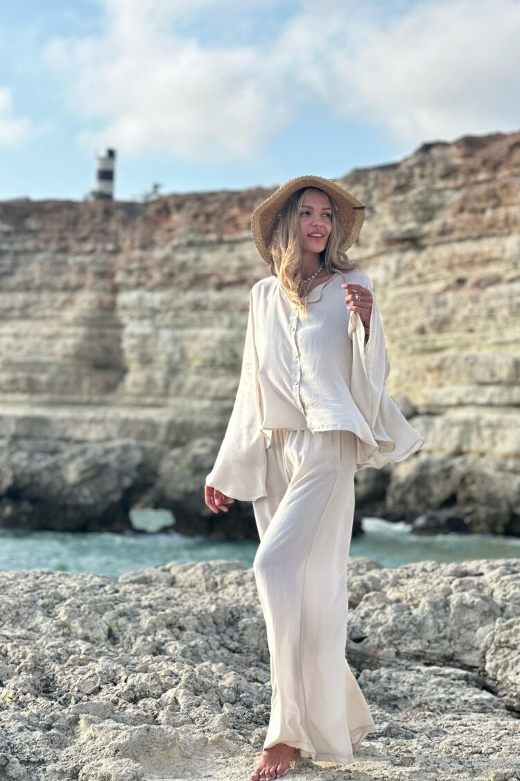 Beige Shirt - Modest Oversized Long Sleeve Buttoned