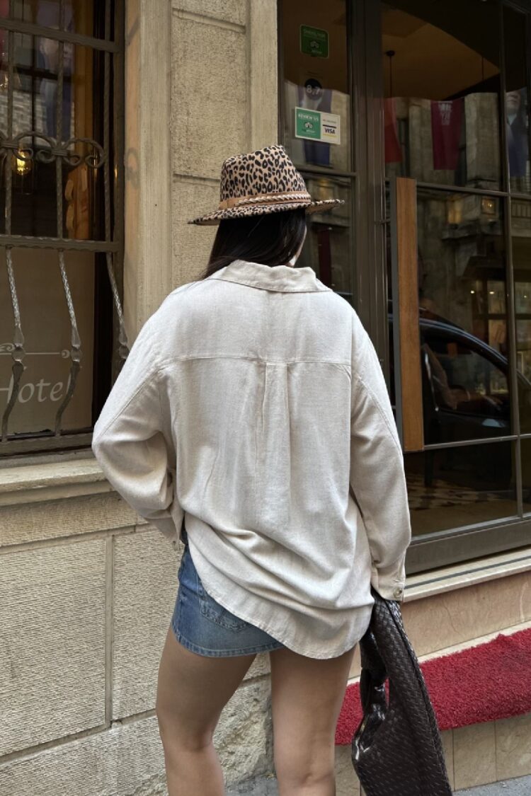 Beige Oversized Casual Polo Neck Shirt