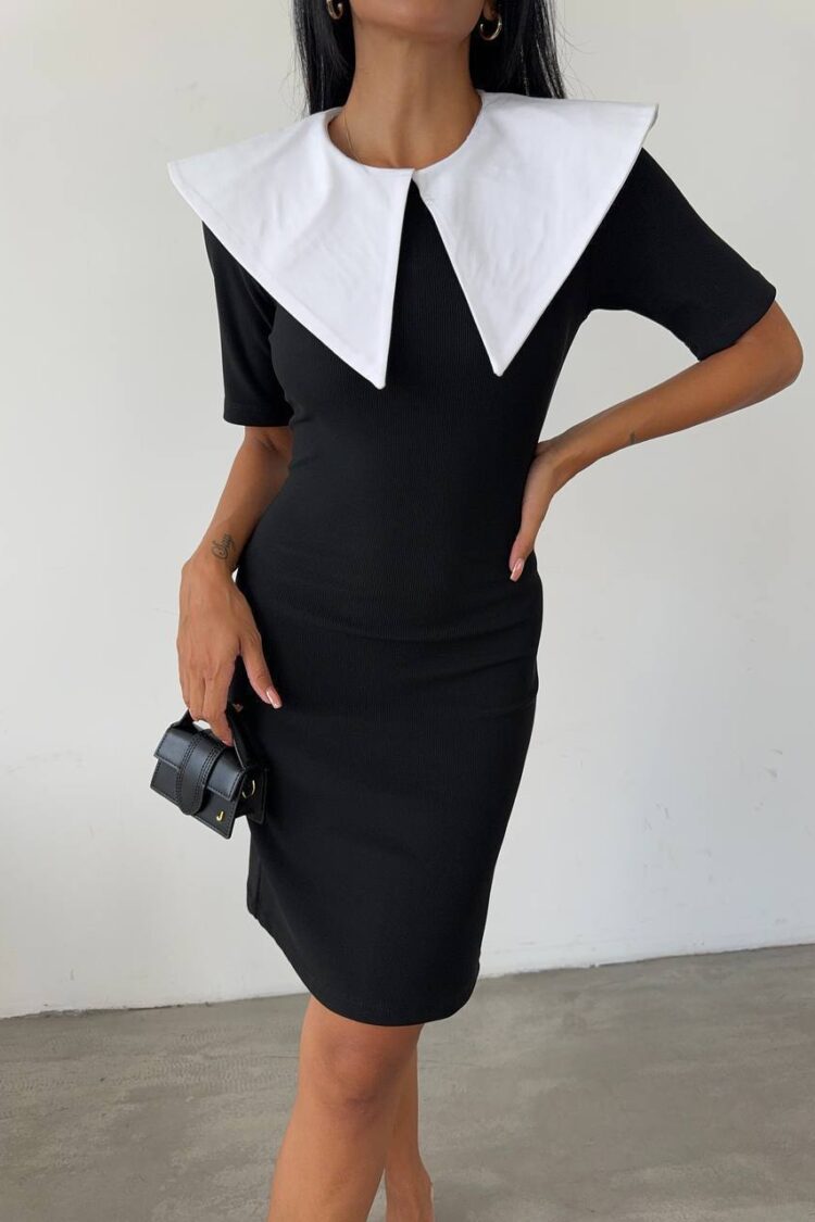 Black Sheath Dress With Half Sleeves And Round Neck - Brand: Fiori - Women & Kids, Baby Clothes Wholesale - Globality Store