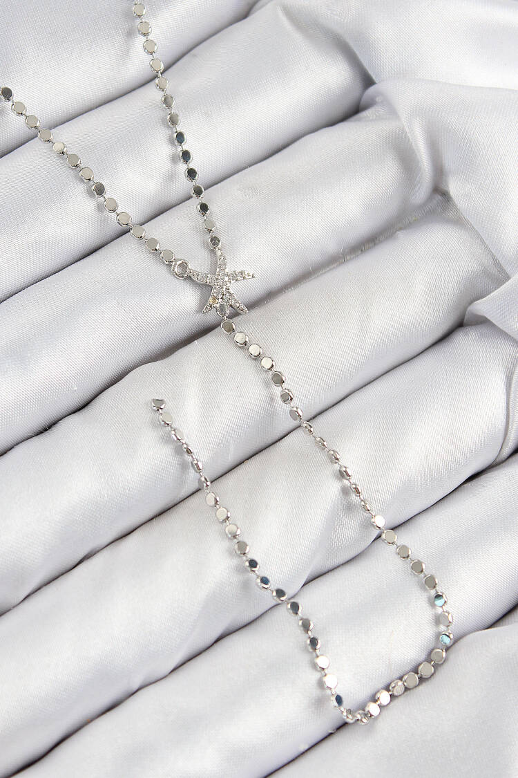 Brass Zircon Stone Crush Chain Starfish Model Silver Color Y Necklace - Brand: Ebijuteri - Women & Kids, Baby Clothes Wholesale - Globality Store