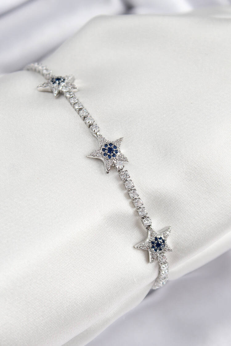 Brass Zircon Stone Star Pattern Silver Color Women's Bracelet - Brand: Ebijuteri - Women & Kids, Baby Clothes Wholesale - Globality Store