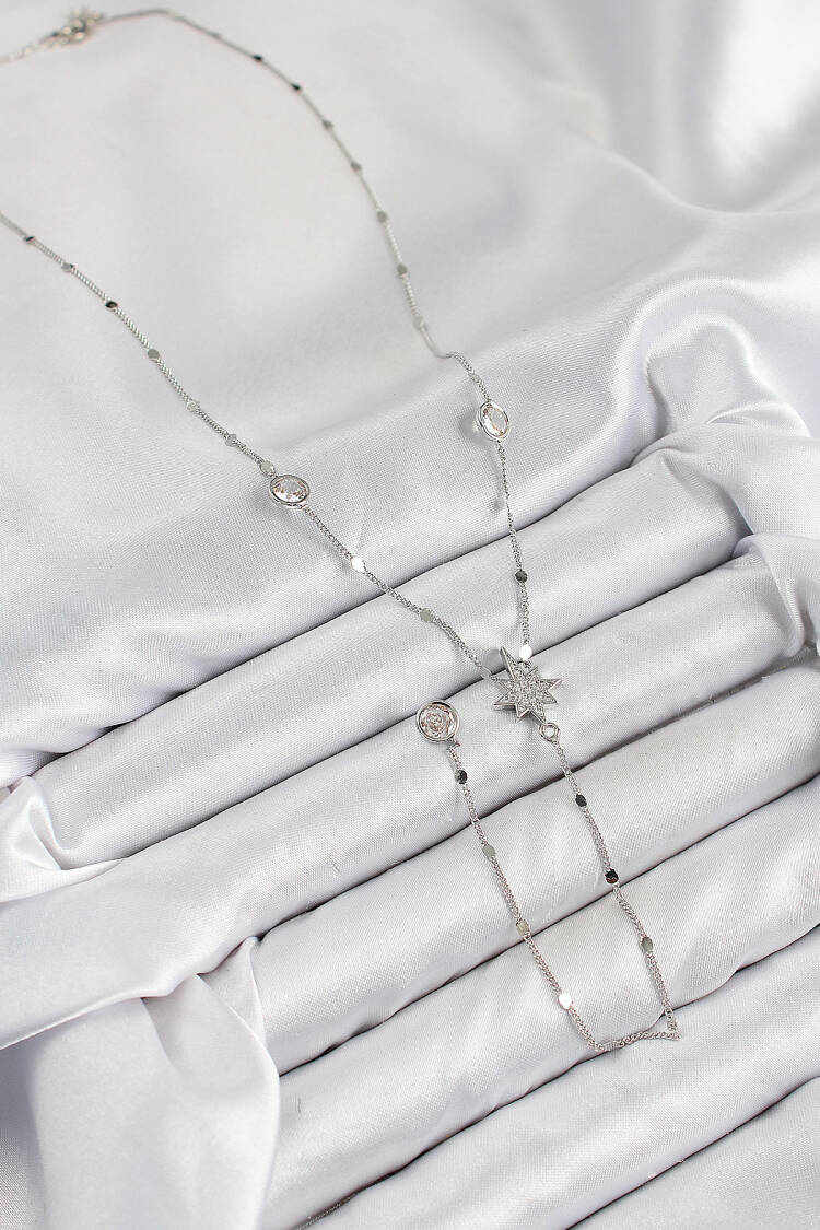 Brass Zircon Stone Pole Star Pattern Silver Color Y Pendant
