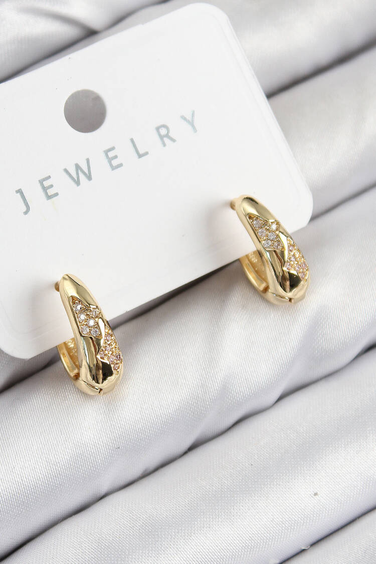 Brass Zircon Stone Pattern Pattern Gold Color Women's Earrings - Brand: Ebijuteri - Women & Kids, Baby Clothes Wholesale - Globality Store