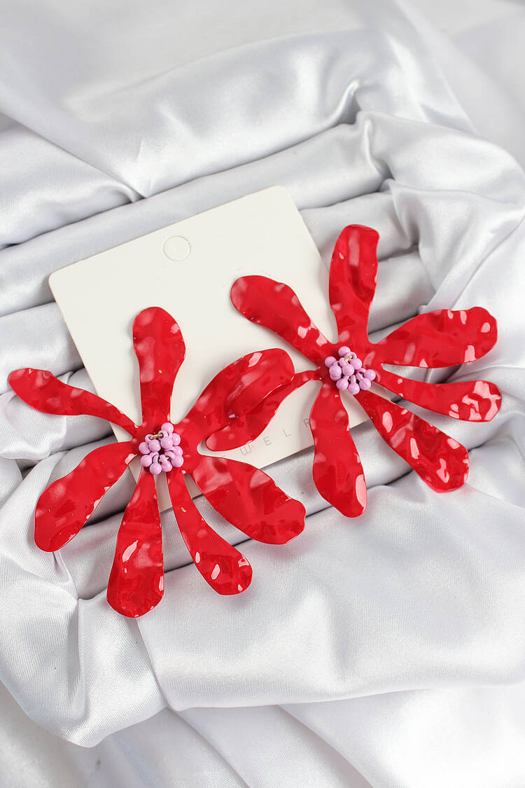 Brass Big Red Flower Pattern Women's Earrings - Brand: Ebijuteri - Women & Kids, Baby Clothes Wholesale - Globality Store