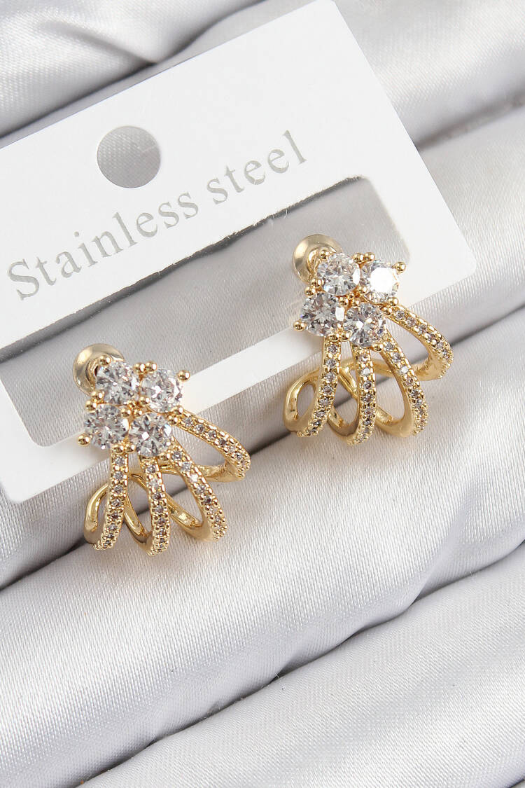 Brass Zircon Stone Pattern Gold Color Women's Earrings - Brand: Ebijuteri - Women & Kids, Baby Clothes Wholesale - Globality Store