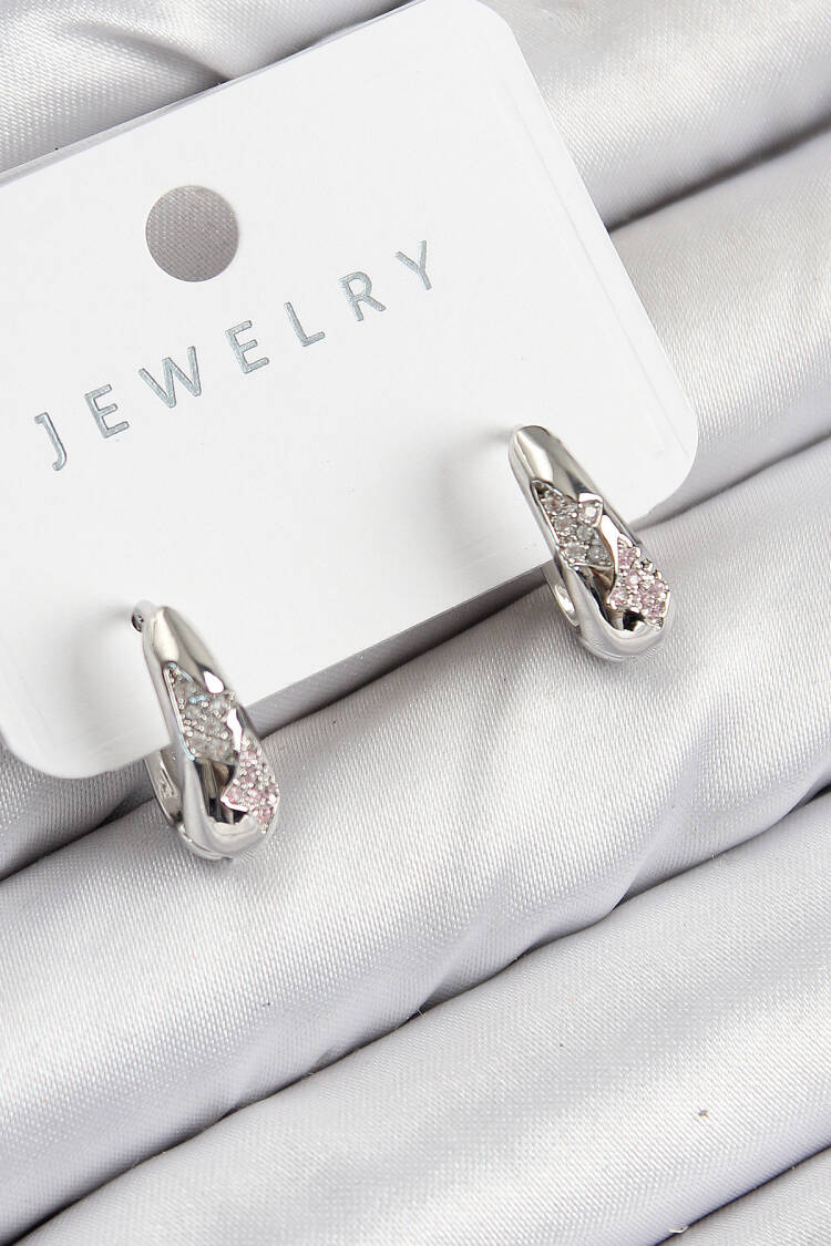 Brass Zircon Stone Pattern Pattern Silver Color Women's Earrings - Brand: Ebijuteri - Women & Kids, Baby Clothes Wholesale - Globality Store