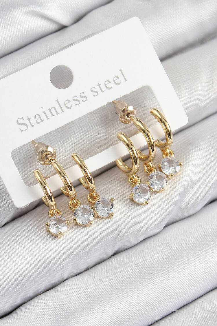 Brass Swinging Zircon Stone Pattern Gold Color Women's Earrings - Brand: Ebijuteri - Women & Kids, Baby Clothes Wholesale - Globality Store