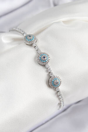 Brass Zircon Stone Evil Eye Model Silver Color Women's Bracelet - Brand: Ebijuteri - Women & Kids, Baby Clothes Wholesale - Globality Store