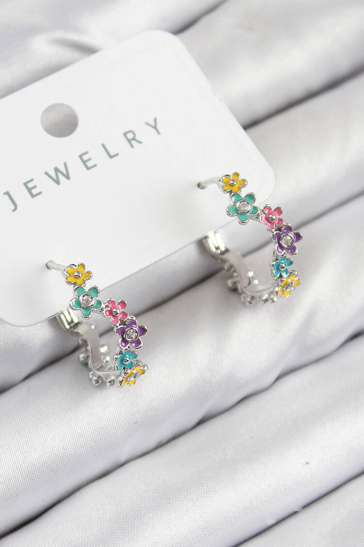 Brass Color Daisy Pattern Silver Color Women's Earrings - Brand: Ebijuteri - Women & Kids, Baby Clothes Wholesale - Globality Store