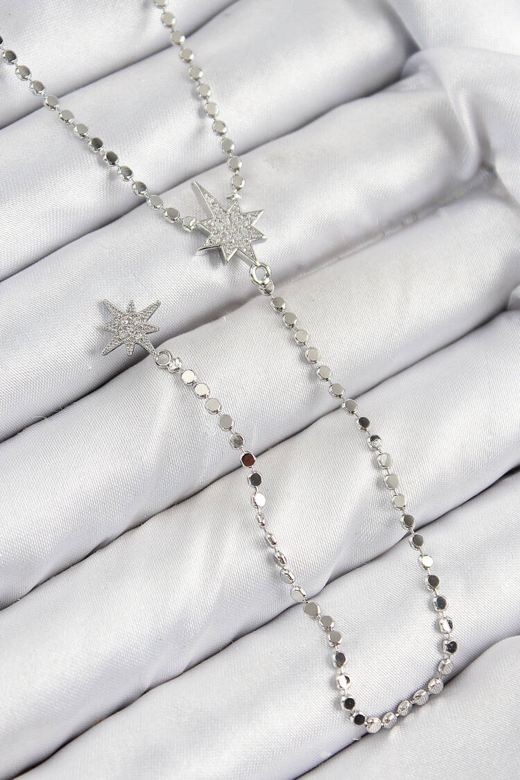 Brass Zircon Stone Crush Chain Pole Star Model Silver Color Y Necklace - Brand: Ebijuteri - Women & Kids, Baby Clothes Wholesale - Globality Store