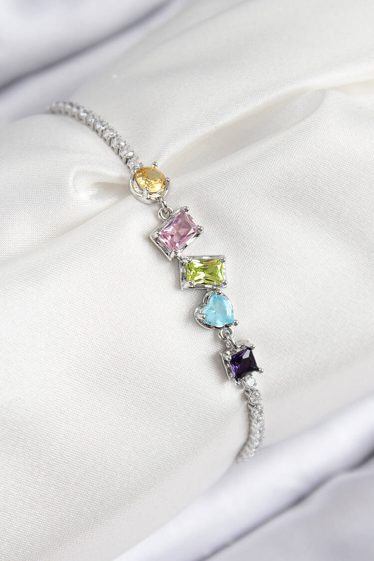 Brass Color Zircon Stone Geometric Pattern Silver Color Women's Bracelet - Brand: Ebijuteri - Women & Kids, Baby Clothes Wholesale - Globality Store