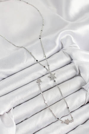 Brass Zircon Stone Star Pattern Silver Color Y Necklace - Brand: Ebijuteri - Women & Kids, Baby Clothes Wholesale - Globality Store