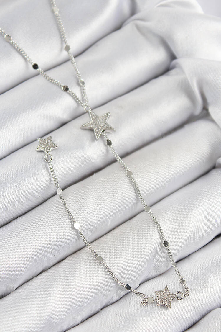 Brass Zircon Stone Star Pattern Silver Color Y Necklace - Brand: Ebijuteri - Women & Kids, Baby Clothes Wholesale - Globality Store