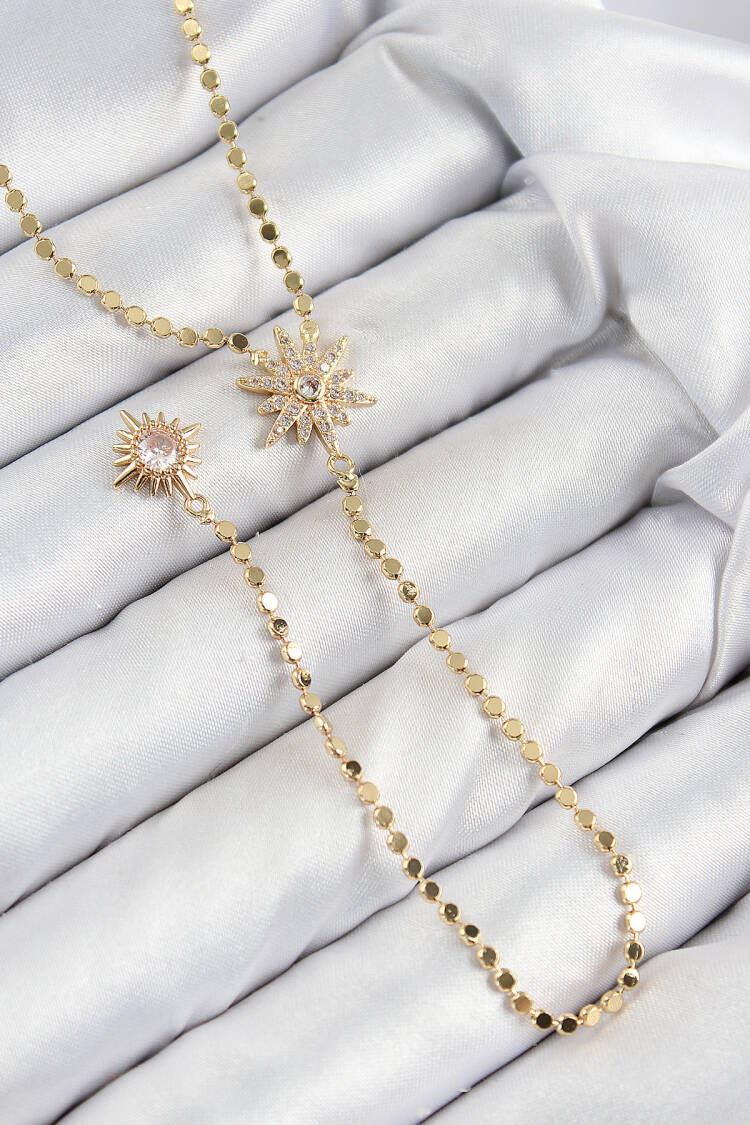 Brass Zircon Stone Crush Chain Pole Star Model Gold Color Y Necklace - Brand: Ebijuteri - Women & Kids, Baby Clothes Wholesale - Globality Store