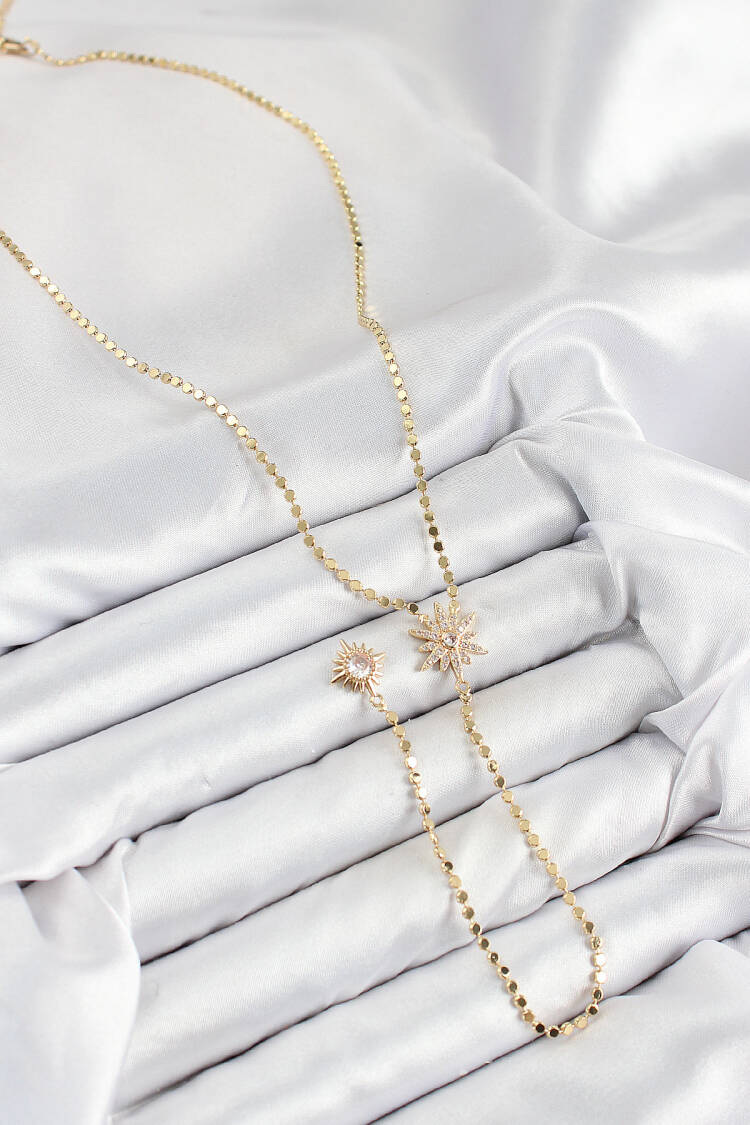 Brass Zircon Stone Crush Chain Pole Star Model Gold Color Y Necklace