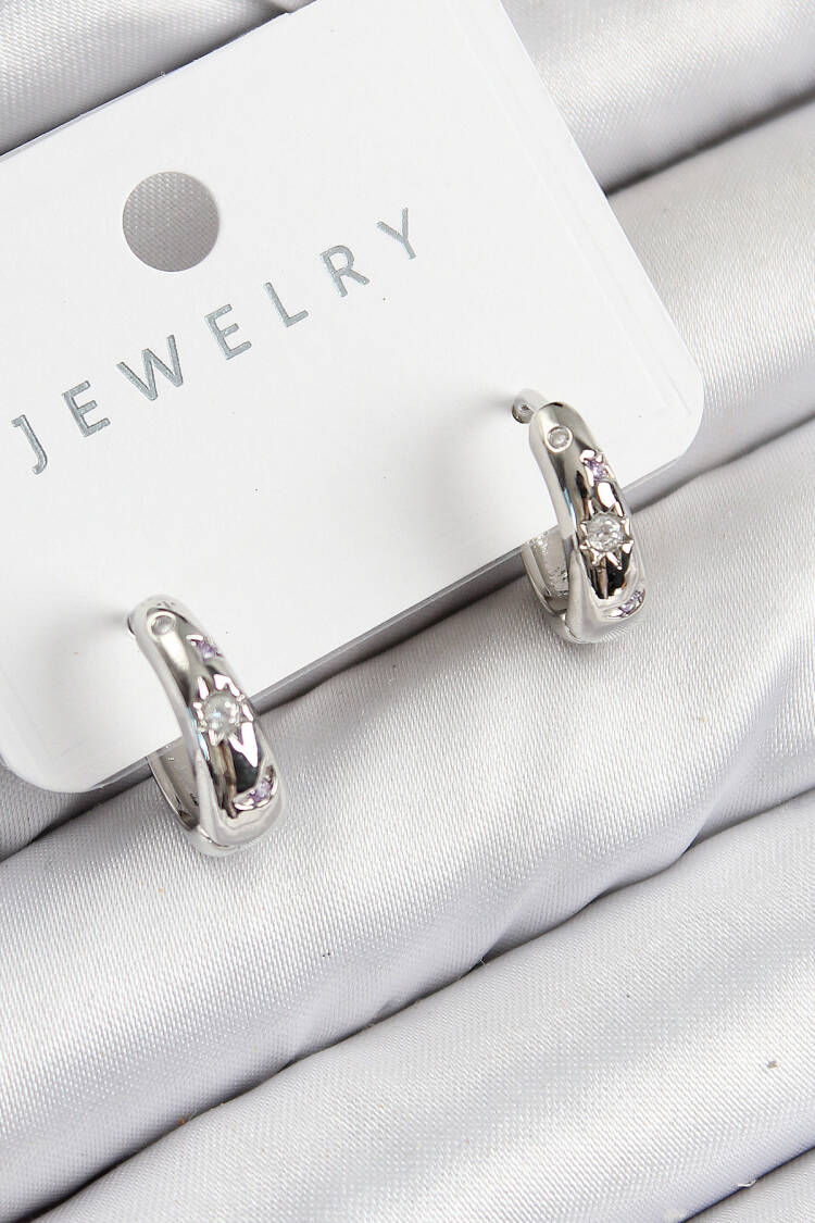 Brass Zircon Stone Ring Pattern Silver Color Women's Earrings - Brand: Ebijuteri - Women & Kids, Baby Clothes Wholesale - Globality Store