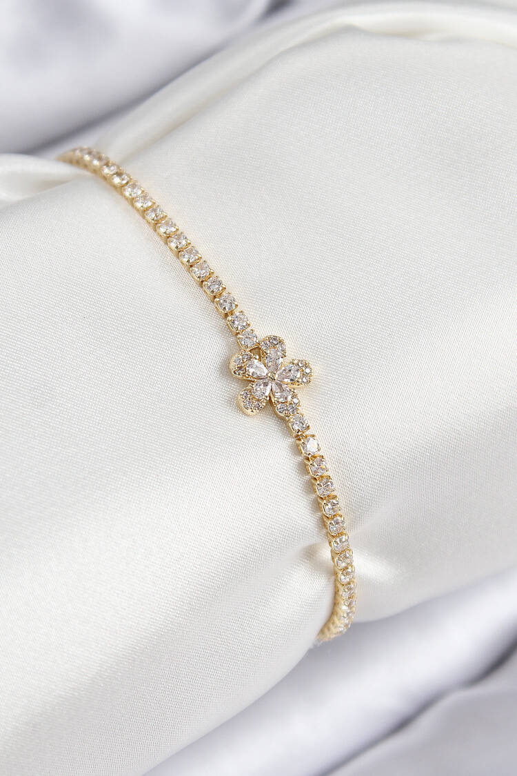 Brass Zircon Stone Flower Pattern Gold Color Women's Bracelet - Brand: Ebijuteri - Women & Kids, Baby Clothes Wholesale - Globality Store