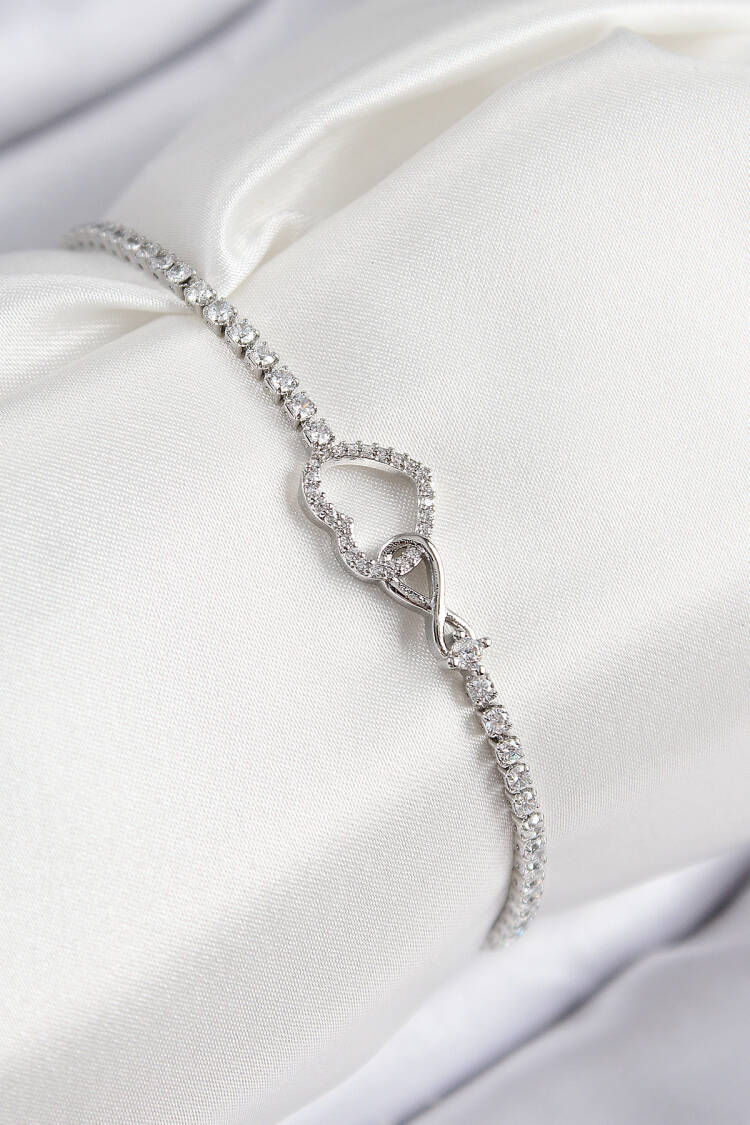 Brass Zircon Stone Infinity Heart Pattern Silver Color Women's Bracelet - Brand: Ebijuteri - Women & Kids, Baby Clothes Wholesale - Globality Store