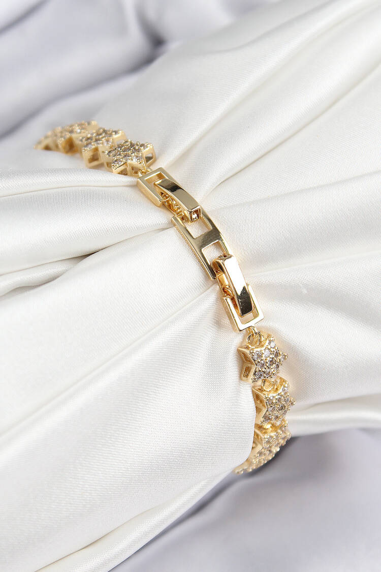 Vip Series Brass Zircon Stone Sequined Star Pattern Gold Color Women's Bracelet
