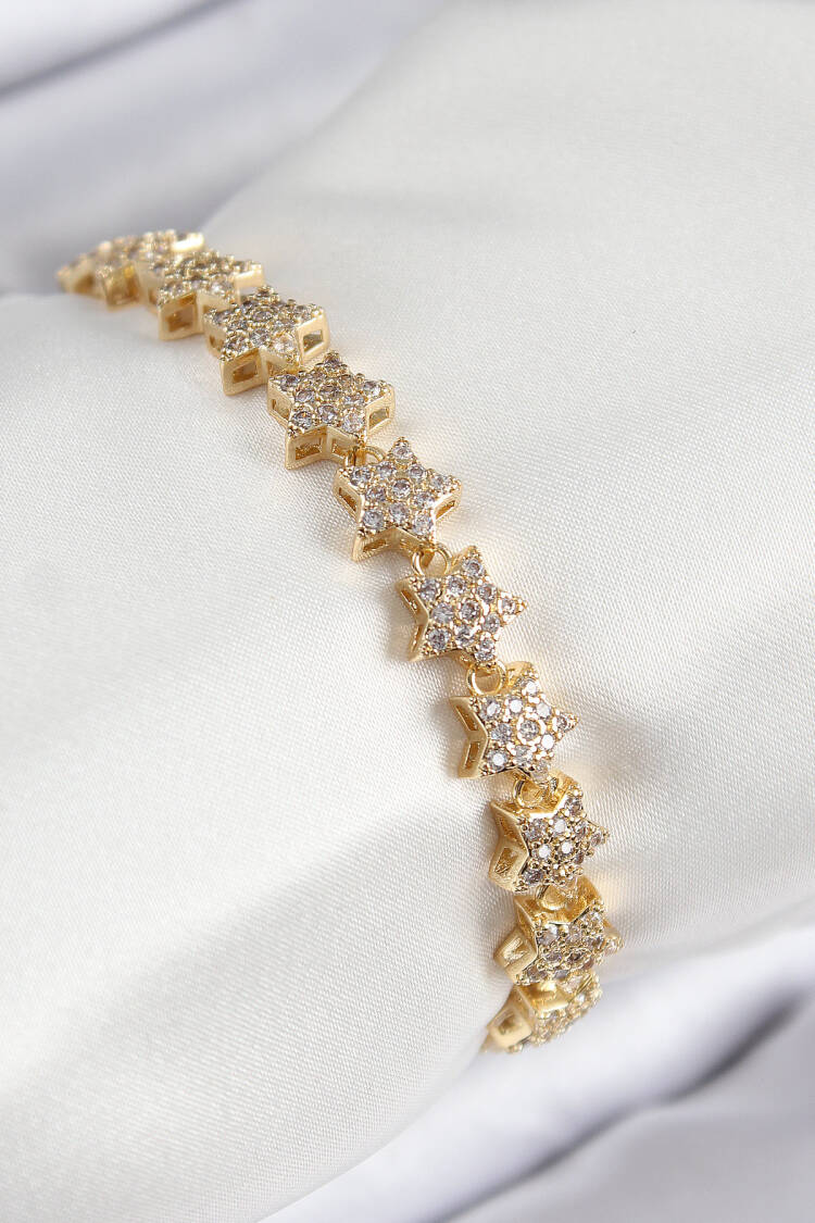Vip Series Brass Zircon Stone Sequined Star Pattern Gold Color Women's Bracelet - Brand: Ebijuteri - Women & Kids, Baby Clothes Wholesale - Globality Store