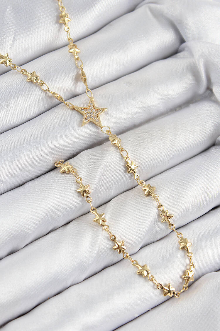 Brass Zircon Stone Star Pattern Gold Color Y Necklace - Brand: Ebijuteri - Women & Kids, Baby Clothes Wholesale - Globality Store