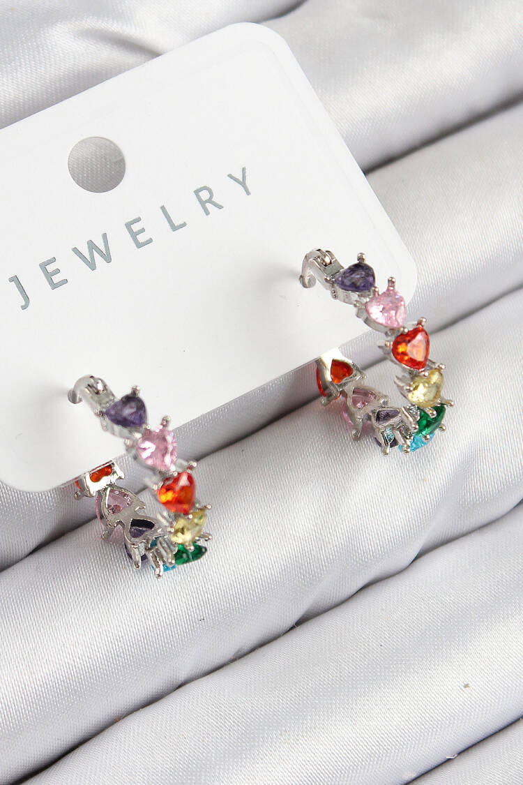 Brass Zircon Stone Heart Pattern Silver Color Women's Earrings - Brand: Ebijuteri - Women & Kids, Baby Clothes Wholesale - Globality Store