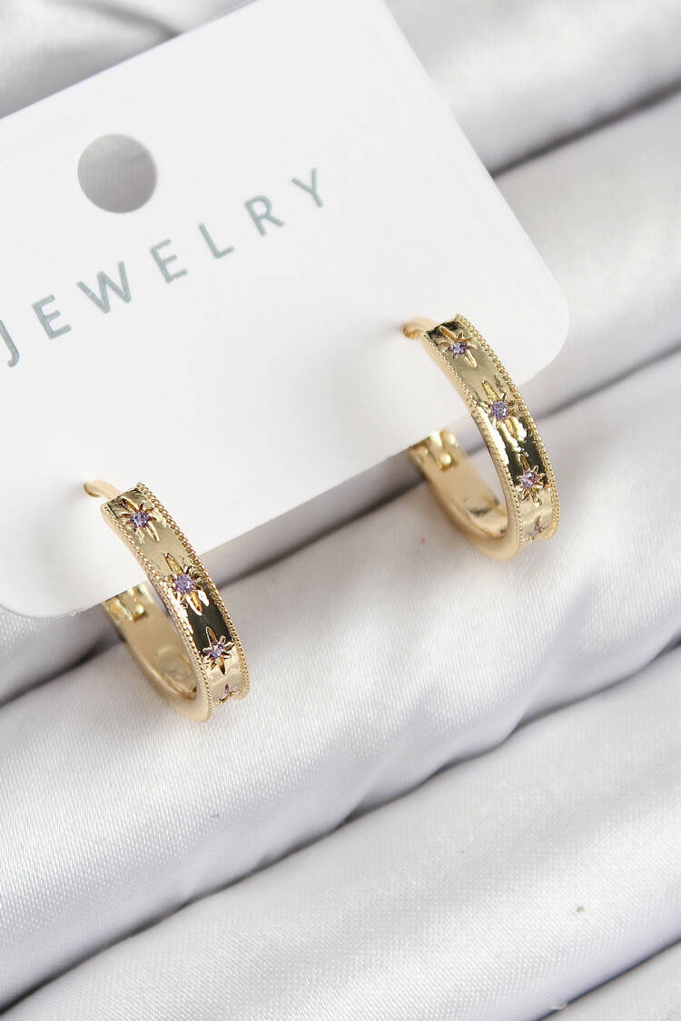 Brass Zircon Stone Ring Pattern Gold Color Women's Earrings - Brand: Ebijuteri - Women & Kids, Baby Clothes Wholesale - Globality Store