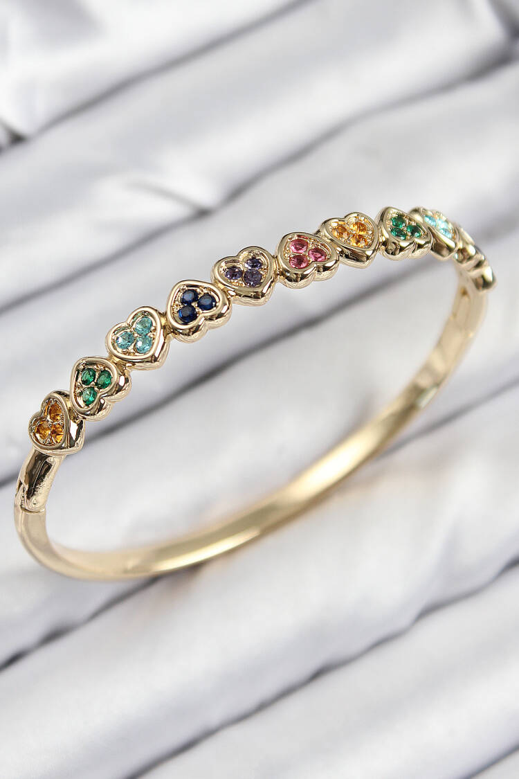 Brass Color Zircon Stone Inline Heart Model Gold Color Women Clamp - Brand: Ebijuteri - Women & Kids, Baby Clothes Wholesale - Globality Store