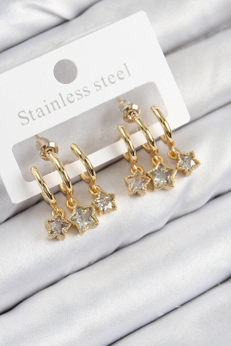 Brass Zircon Stone Swinging Star Model Gold Color Women's Earrings - Brand: Ebijuteri - Women & Kids, Baby Clothes Wholesale - Globality Store