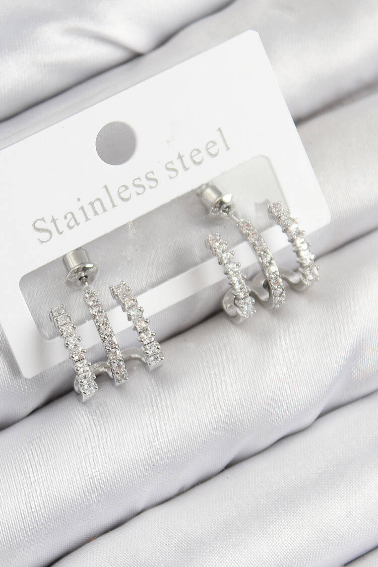 Brass Zircon Stone Pattern Silver Color Women's Earrings - Brand: Ebijuteri - Women & Kids, Baby Clothes Wholesale - Globality Store