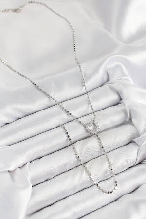 Brass Zircon Stone Crush Chain Heart Model Silver Color Y Necklace - Brand: Ebijuteri - Women & Kids, Baby Clothes Wholesale - Globality Store