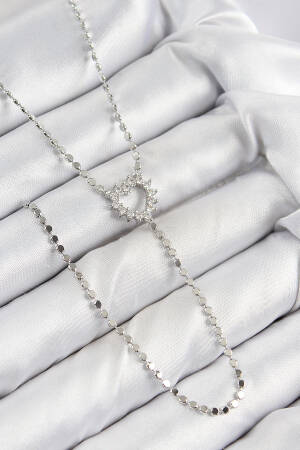 Brass Zircon Stone Crush Chain Heart Model Silver Color Y Necklace - Brand: Ebijuteri - Women & Kids, Baby Clothes Wholesale - Globality Store