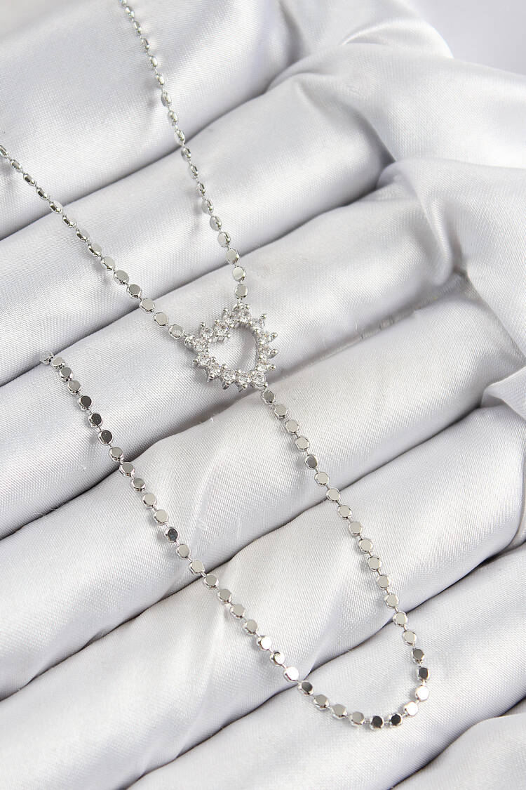 Brass Zircon Stone Crush Chain Heart Model Silver Color Y Necklace - Brand: Ebijuteri - Women & Kids, Baby Clothes Wholesale - Globality Store