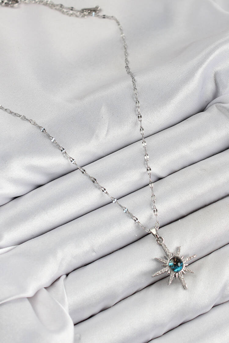 316l Steel Zircon Stone Pole Star Model Silver Color Women Necklace
