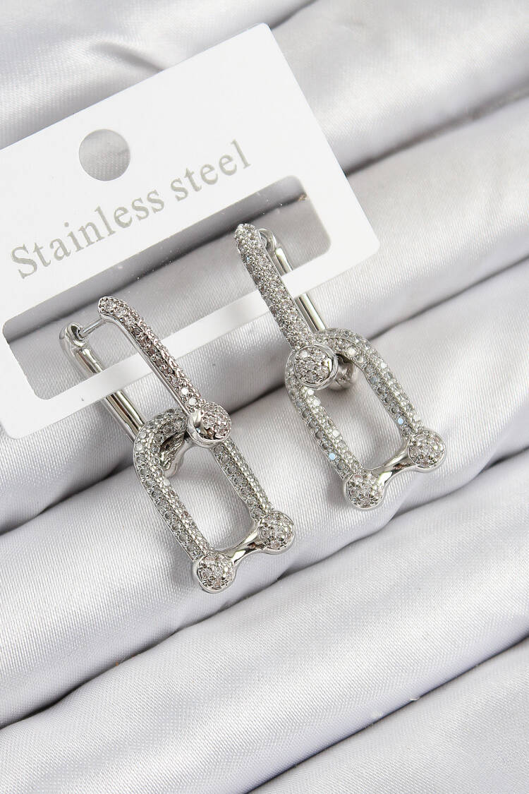 Tifany Model Silver Color Women's Earrings With Brass Zircon Stone - Brand: Ebijuteri - Women & Kids, Baby Clothes Wholesale - Globality Store
