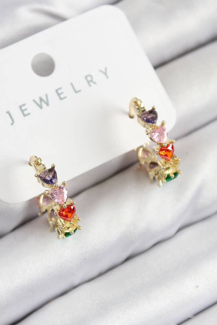 Brass Zircon Stone Heart Model Gold Color Women's Earrings - Brand: Ebijuteri - Women & Kids, Baby Clothes Wholesale - Globality Store
