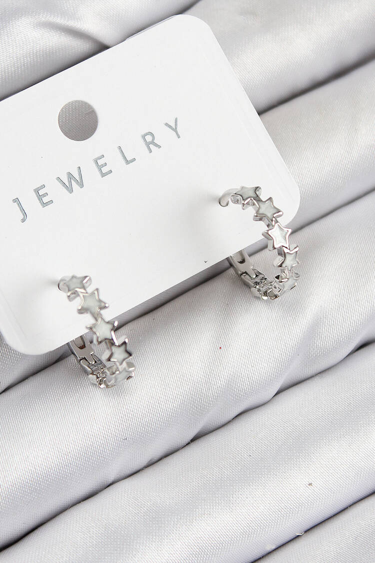 Brass Zircon Stone Star Pattern Silver Color Women's Earrings - Brand: Ebijuteri - Women & Kids, Baby Clothes Wholesale - Globality Store