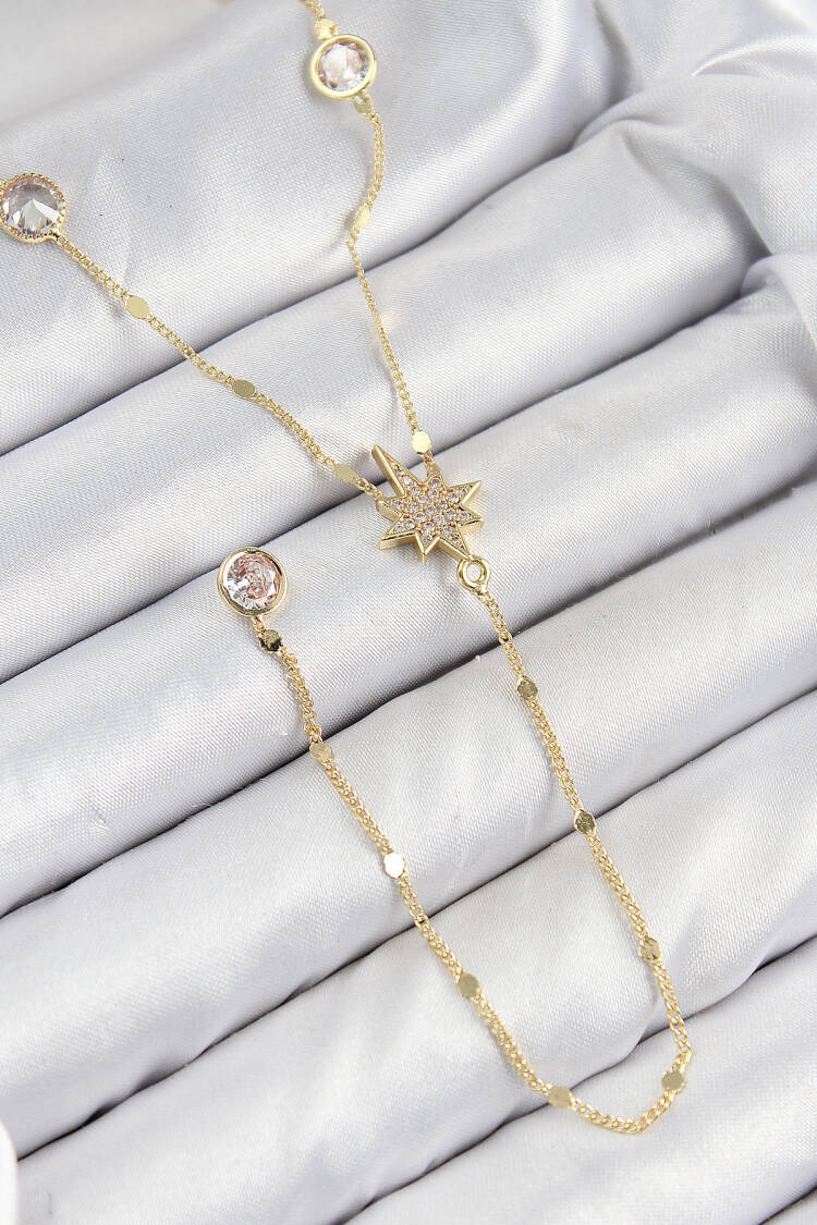 Brass Zircon Stone Pole Star Model Gold Color Y Necklace - Brand: Ebijuteri - Women & Kids, Baby Clothes Wholesale - Globality Store