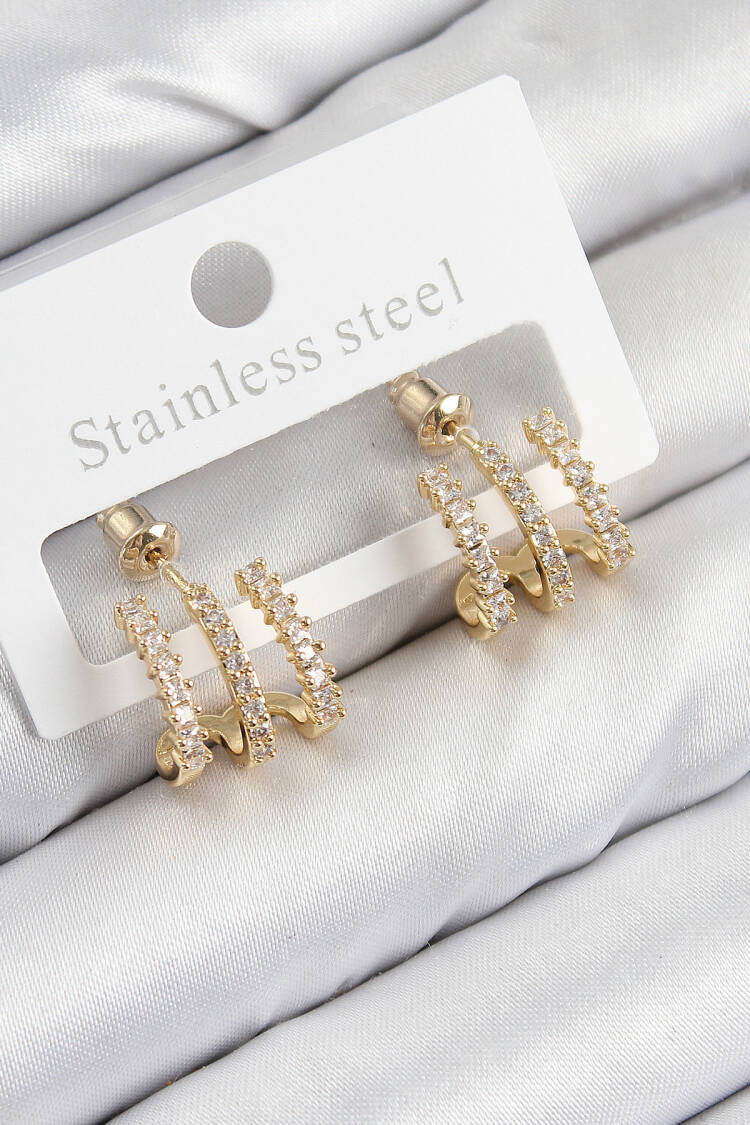 Brass Zircon Stone Pattern Gold Color Women's Earrings - Brand: Ebijuteri - Women & Kids, Baby Clothes Wholesale - Globality Store