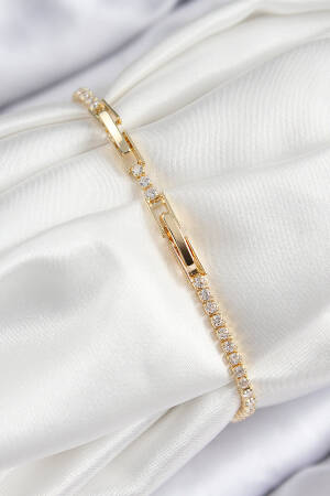 Brass Color Zircon Stone Geometric Pattern Gold Color Women's Bracelet - Brand: Ebijuteri - Women & Kids, Baby Clothes Wholesale - Globality Store