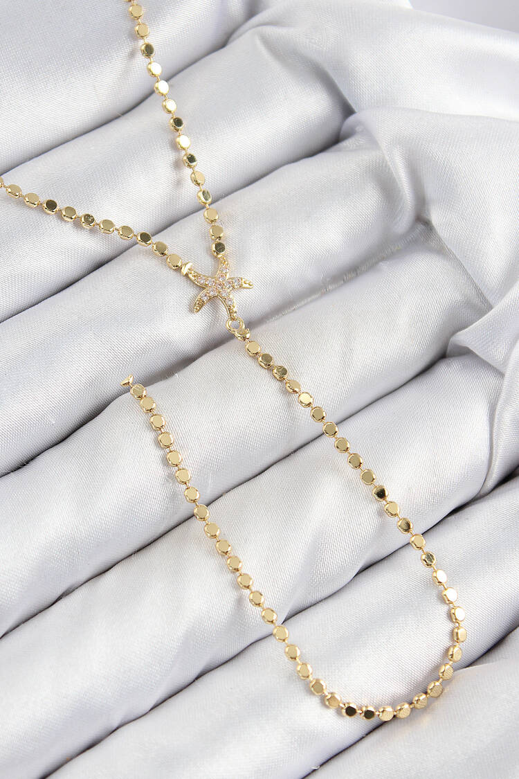 Brass Zircon Stone Crush Chain Starfish Model Gold Color Y Necklace - Brand: Ebijuteri - Women & Kids, Baby Clothes Wholesale - Globality Store