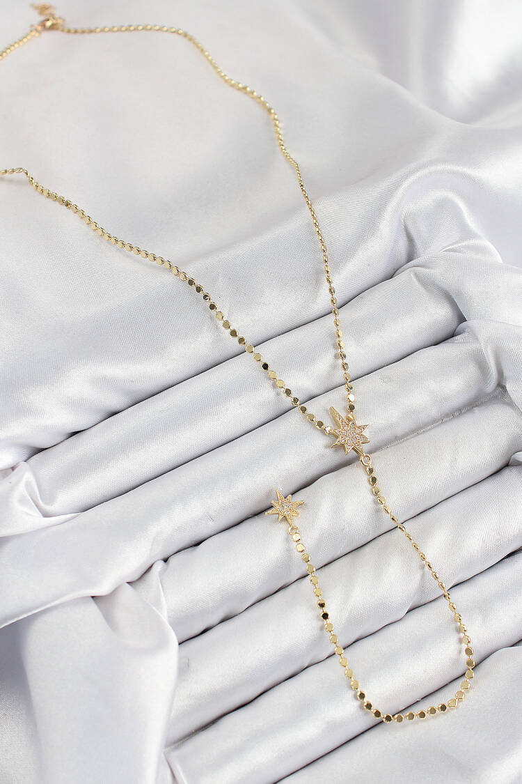Brass Zircon Stone Crush Chain Pole Star Model Gold Color Y Necklace